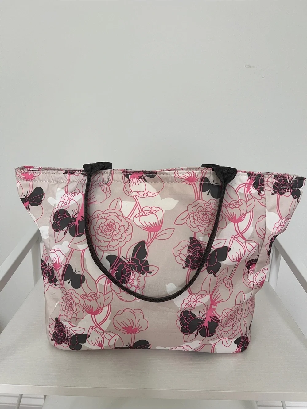 LeSportsac | Pink Tan White & Dark Gray Floral Tote Bag Size 9